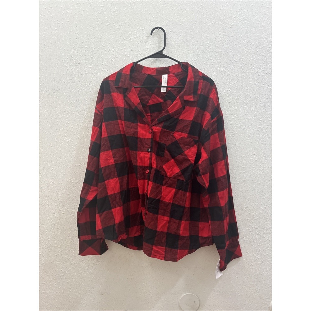 Stars Above Women's Pajama Top, long sleeve, Red/Black Buffalo check, XXL NWT
